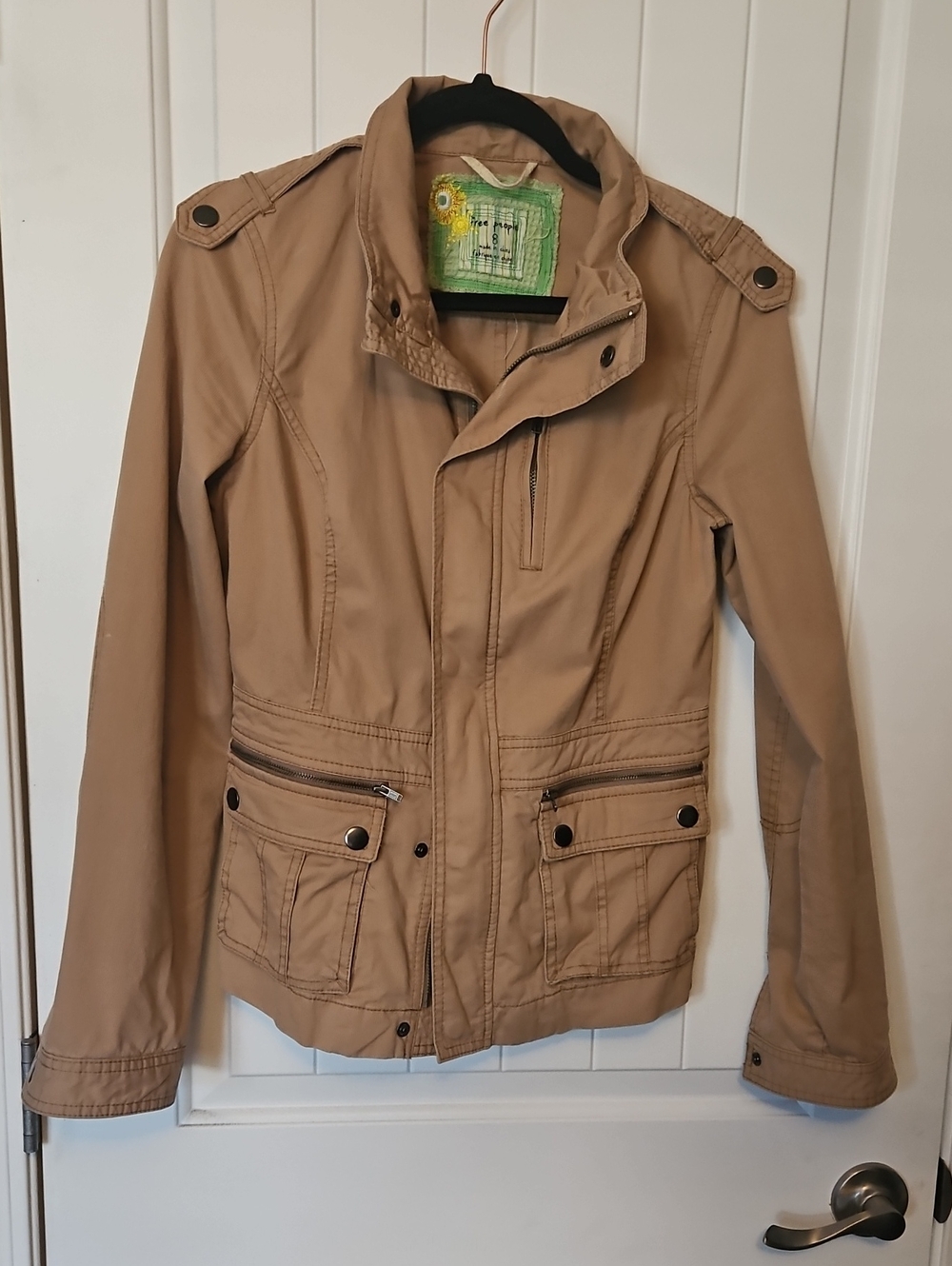 Free People Tan Utility Jacket with Front Pockets